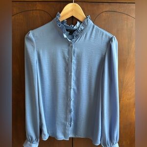 Banana Republic Sky Blue Ruffle-Neck Button Front Blouse